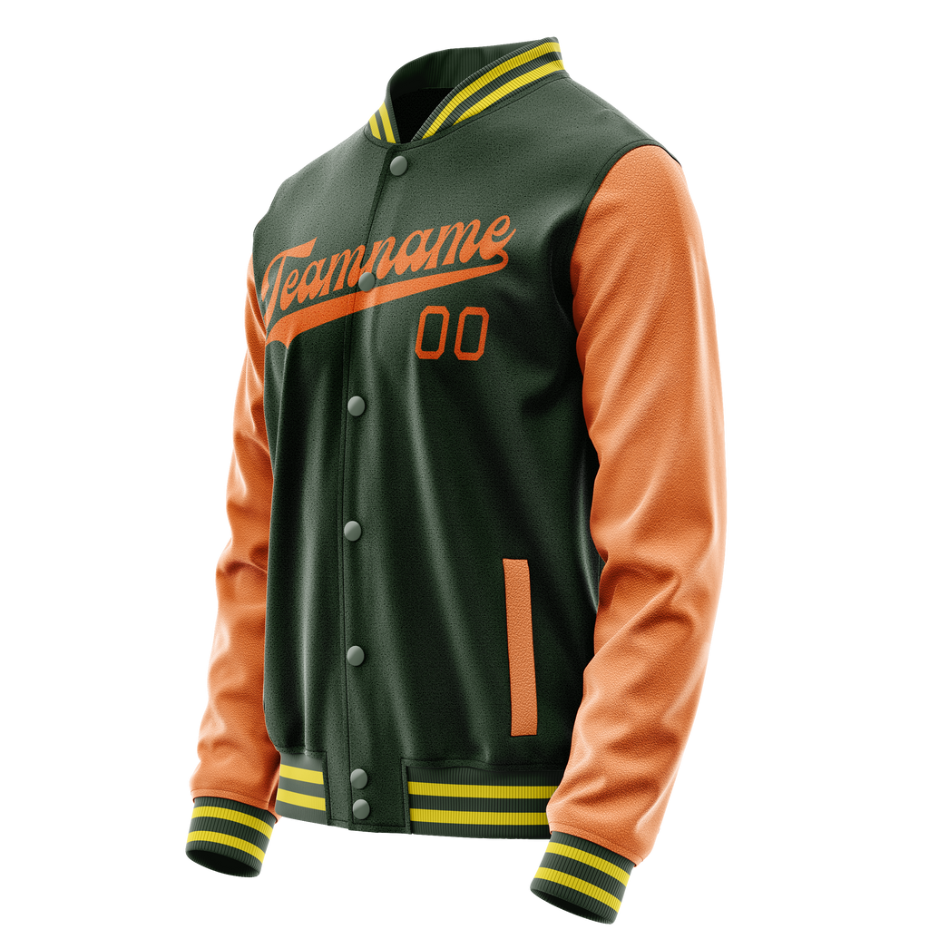 Custom Green Orange Solid Color Varsity Letterman Jacket JA02240617JG182