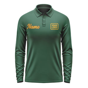 Custom Green Yellow Long Sleeve Polo Shirt