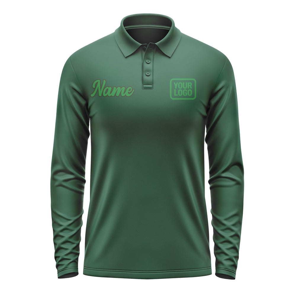 Custom Green Emerald Green Long Sleeve Polo Shirt