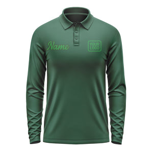 Custom Green Emerald Green Long Sleeve Polo Shirt