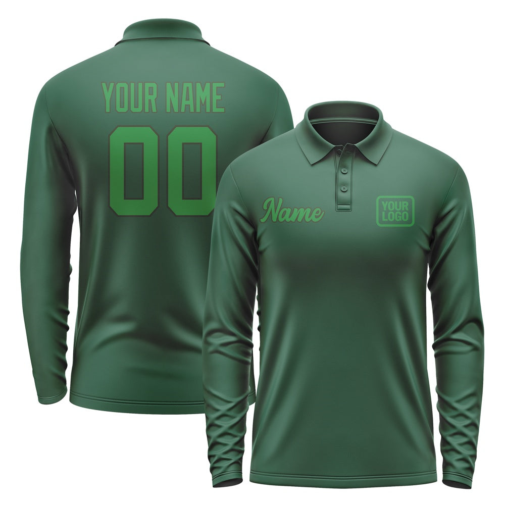 Custom Green Emerald Green Long Sleeve Polo Shirt