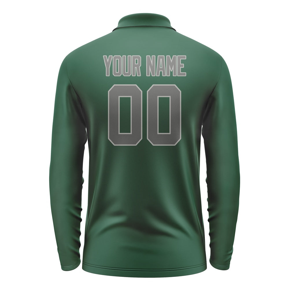 Custom Green Dark Grey Long Sleeve Polo Shirt
