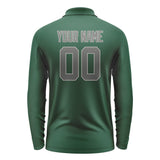 Custom Green Dark Grey Long Sleeve Polo Shirt