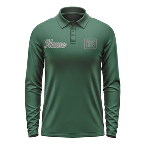 Custom Green Dark Grey Long Sleeve Polo Shirt