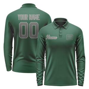 Custom Green Dark Grey Long Sleeve Polo Shirt