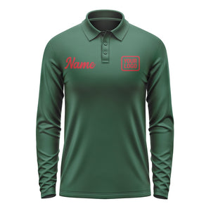 Custom Green Red Long Sleeve Polo Shirt