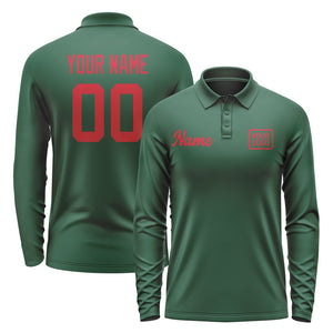 Custom Green Red Long Sleeve Polo Shirt