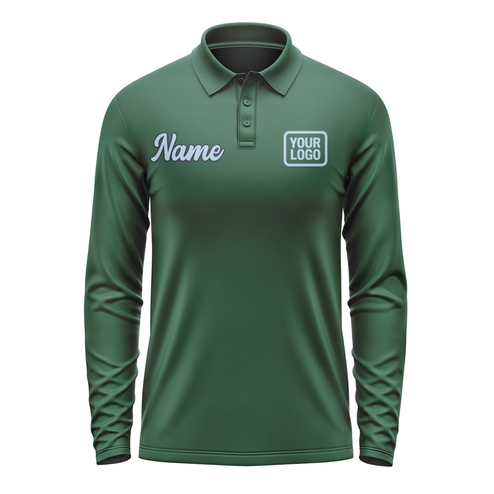 Custom Green Light Blue Long Sleeve Polo Shirt