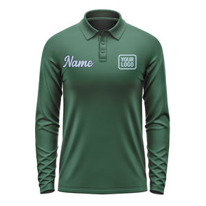 Custom Green Light Blue Long Sleeve Polo Shirt