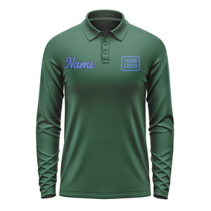 Custom Green Sky Blue Long Sleeve Polo Shirt