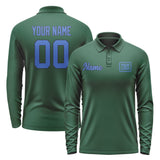 Custom Green Sky Blue Long Sleeve Polo Shirt