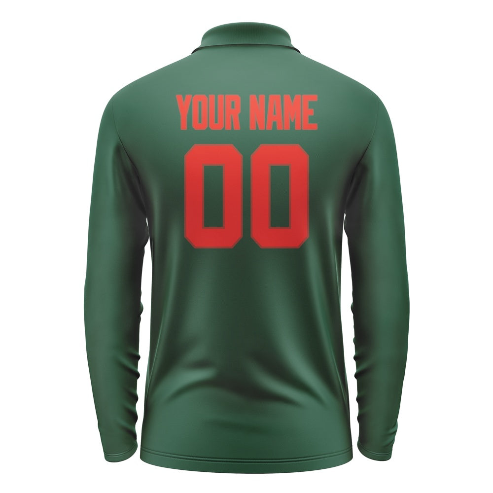 Custom Green Orange Red Long Sleeve Polo Shirt