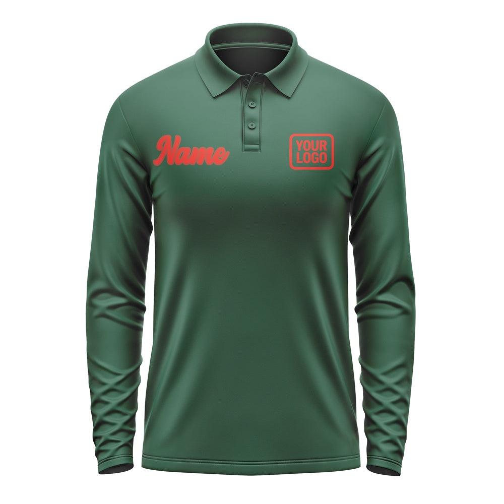 Custom Green Orange Red Long Sleeve Polo Shirt
