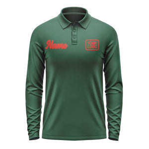 Custom Green Orange Red Long Sleeve Polo Shirt
