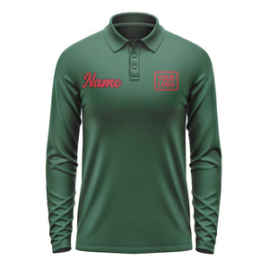 Custom Green Red Long Sleeve Polo Shirt