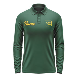 Custom Green Gold Long Sleeve Polo Shirt