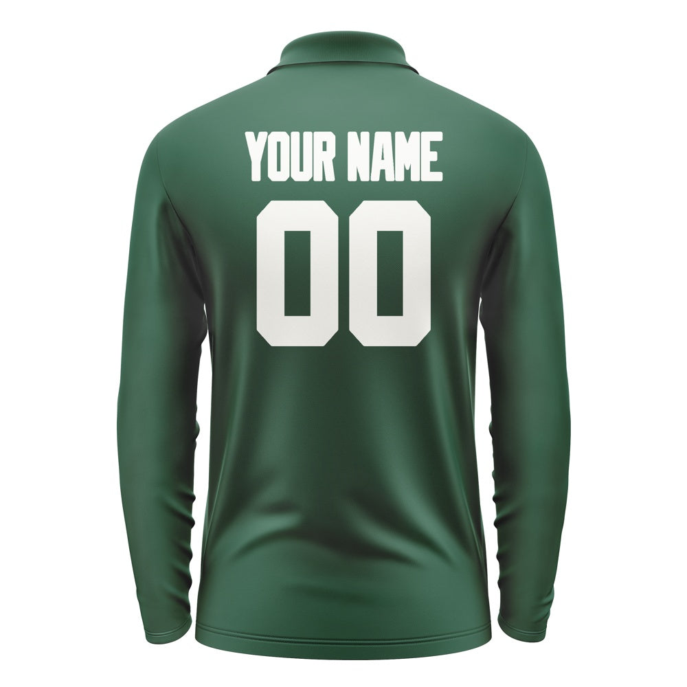 Custom Green White Long Sleeve Polo Shirt