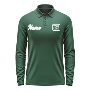 Custom Green White Long Sleeve Polo Shirt