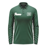 Custom Green White Long Sleeve Polo Shirt