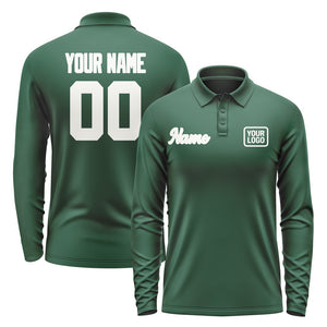 Custom Green White Long Sleeve Polo Shirt