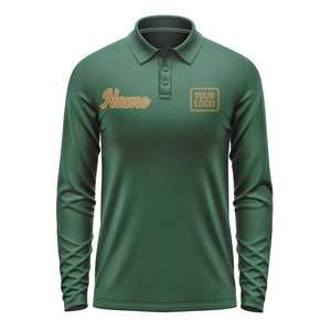 Custom Green Khaki Long Sleeve Polo Shirt