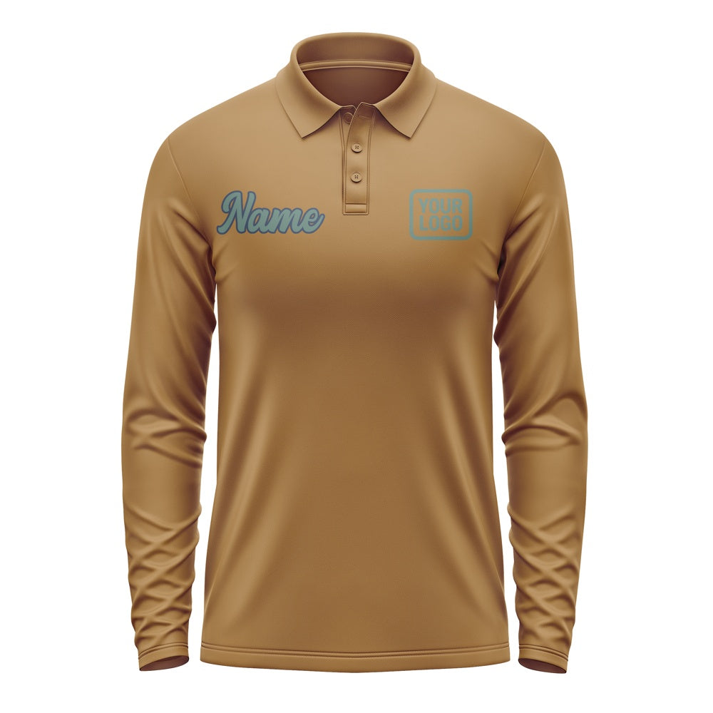 Custom Khaki Blue Green Long Sleeve Polo Shirt