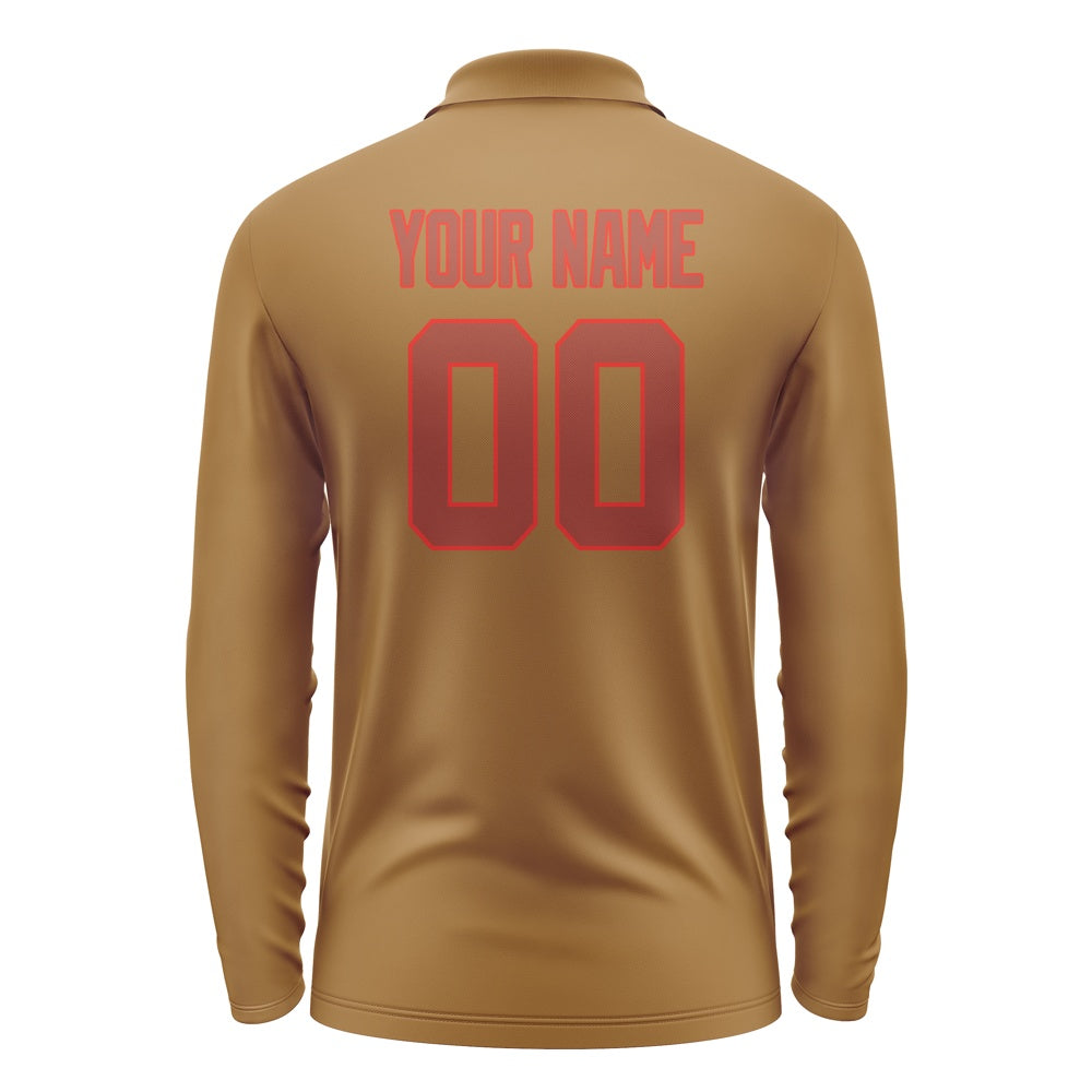 Custom Khaki Coral Red Long Sleeve Polo Shirt