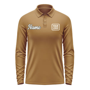 Custom Khaki Cream Long Sleeve Polo Shirt