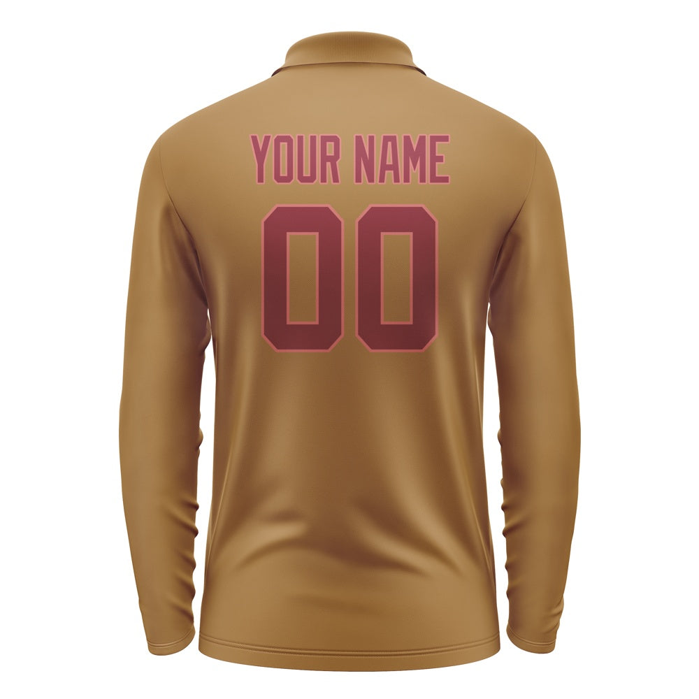 Custom Khaki Crimson Red Long Sleeve Polo Shirt