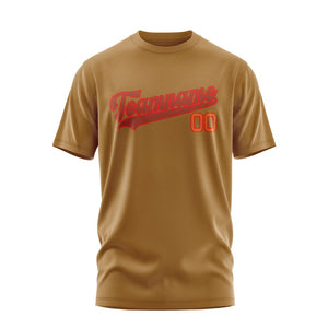 Custom Khaki Coral Red T-Shirt