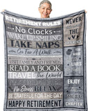 Blanket for Retirement Gifts, “Retirement Rules: Happy Retirement”, From Family Friends, Birthday Christmas Holiday, Inspirational Theme
