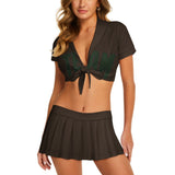 Custom Brown Dark Green Cheerleading Uniform Set