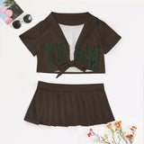 Custom Brown Dark Green Cheerleading Uniform Set