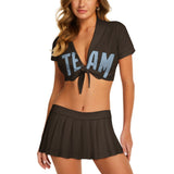 Custom Brown Light Blue Cheerleading Uniform Set