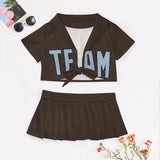 Custom Brown Light Blue Cheerleading Uniform Set