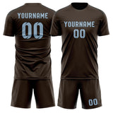 Custom Brown Light Blue Soccer Jersey