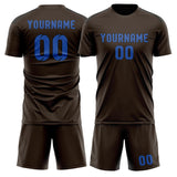 Custom Brown Sky Blue Soccer Jersey