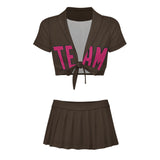 Custom Brown Pink Cheerleading Uniform Set