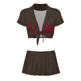 Custom Brown Crimson Red Cheerleading Uniform Set