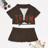 Custom Brown Coral Red Cheerleading Uniform Set