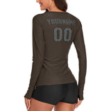 Custom Brown Dark Grey Women's Long-Sleeve Shirt