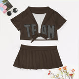 Custom Brown Dark Grey Cheerleading Uniform Set