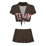 Custom Brown Light Pink Cheerleading Uniform Set