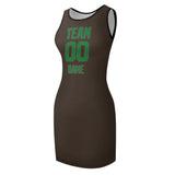 Custom Brown Emerald Green Sleeveless Vest Dress