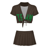 Custom Brown Emerald Green Cheerleading Uniform Set