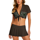 Custom Brown Dark Green Cheerleading Uniform Set