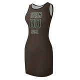Custom Brown Dark Green Sleeveless Vest Dress