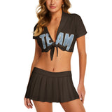 Custom Brown Light Blue Cheerleading Uniform Set