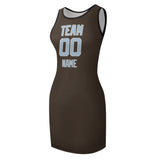 Custom Brown Light Blue Sleeveless Vest Dress