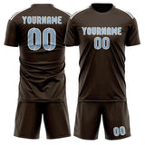 Custom Brown Light Blue Soccer Jersey